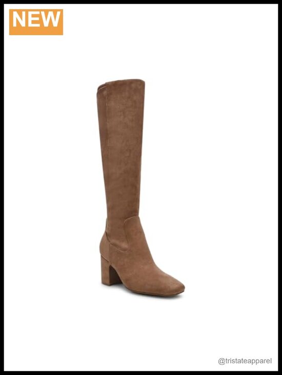 Shoes - Knee High Boots: Faux Suede Block Heel, Zip